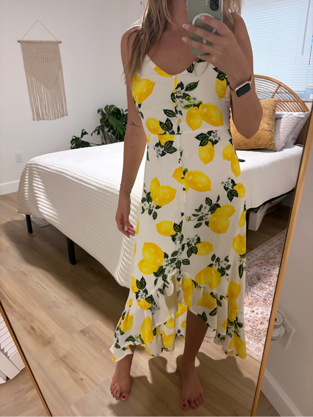 Lulu's White Lemon Print High-Low Dress